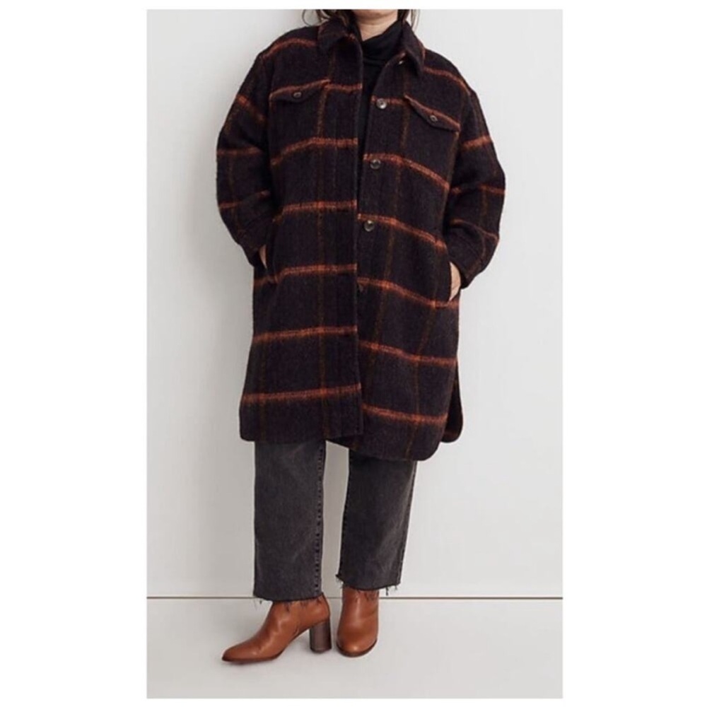 MADEWELL Long Shirt Jacket Shaket in Windowpane Spicy Raisin Size 1X